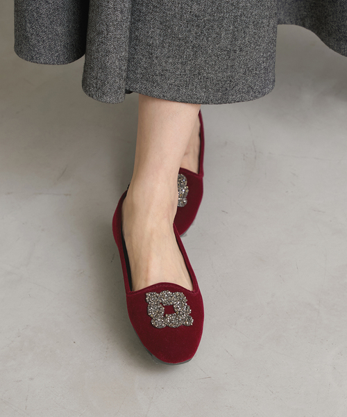 予約》MALUS/マリュス VELVET BIJOU SHOES（フラットシューズ
