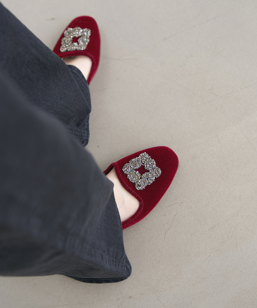 IENA＊MALUS/マリュス VELVET SHOES 予約》MALUS/マリュス VELVET BIJOU SHOES（フラットシューズ