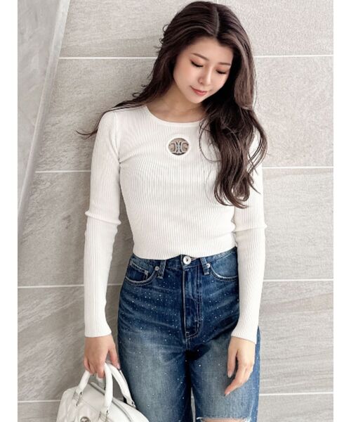 GYDA(ジェイダ)の「Symmetry GYDA MOLDクルーネックニットトップス(ニット/セーター・レディース・オフホワイト/ブラック/ベージュ・FREE)」の5枚目の写真