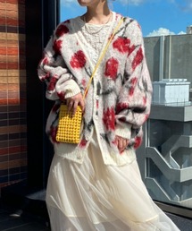 パターンシャギーニットカーディガン