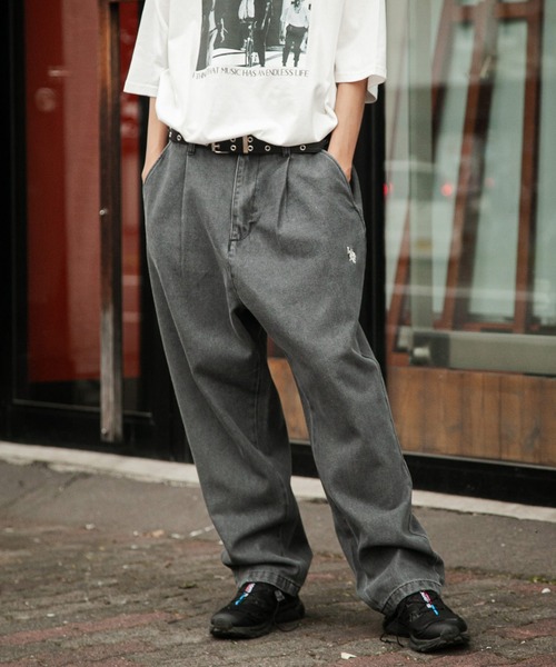 U.S. POLO ASSN.（ユーエスポロアッスン）の「【U.S. POLO ASSN.】 ワンポイント ロゴ 刺繍 デニム ・ ツイル バルーン ワイドパンツ（デニムパンツ・メンズ・ブラック系/ベージュ/ブルー/ブラック/サックスブルー/ワンウォッシュ/カーキ/オリーブ・SMALL/MEDIUM/LARGE/X-LARGE）」の3枚目の写真