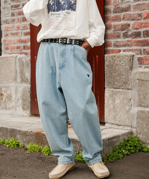 U.S. POLO ASSN.（ユーエスポロアッスン）の「【U.S. POLO ASSN.】 ワンポイント ロゴ 刺繍 デニム ・ ツイル バルーン ワイドパンツ（デニムパンツ・メンズ・ブラック系/ベージュ/ブルー/ブラック/サックスブルー/ワンウォッシュ/カーキ/オリーブ・SMALL/MEDIUM/LARGE/X-LARGE）」の6枚目の写真