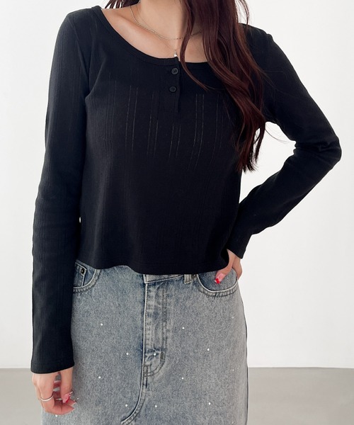 Heather(ヘザー)の「パターンメッシュカットソー 145152(Tシャツ/カットソー・レディース・アイボリー/ブラック/グレー系その他・FREE)」の2枚目の写真