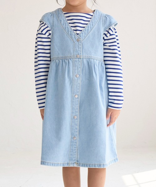 ROPE' PICNIC(ロペピクニック)の「【親子リンク】デニムワンピース(ワンピース・キッズ・ネイビー/サックスブルー・140/150/110/120/130)」の6枚目の写真