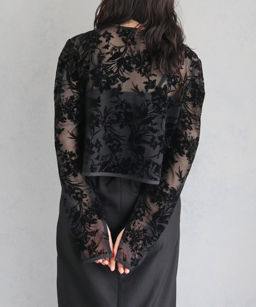 &g'aime（アンジェム）の「【&g’aime】フロッキープリント総柄シアーカーディガン　FLOWER FLOCKY PRINT SHEER CARDIGAN（カーディガン/ボレロ・レディース・ブラック・FREE）」の16枚目の写真