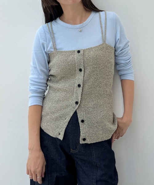 y/m（イム）の「透かし編みニットビスチェ（ベスト・レディース・オフホワイト/ブラウン・FREE）」の2枚目の写真