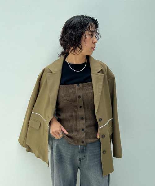 y/m（イム）の「透かし編みニットビスチェ（ベスト・レディース・オフホワイト/ブラウン・FREE）」の3枚目の写真