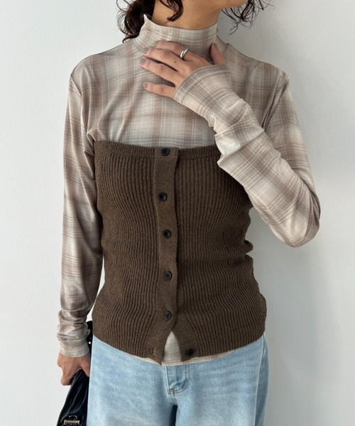 y/m（イム）の「透かし編みニットビスチェ（ベスト・レディース・オフホワイト/ブラウン・FREE）」の21枚目の写真