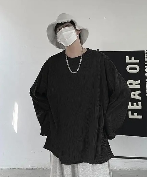 B.I.D.(ビーアイディー)の「《WARAIJOGO》シワ加工デザインオーバーサイズロンT/カットソー(Tシャツ/カットソー・メンズ・ブラック/ホワイト・FREE)」の4枚目の写真