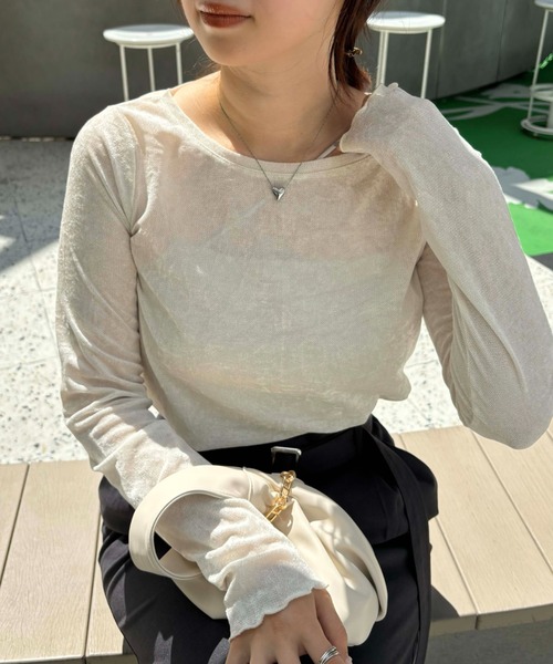 VIS（ビス）の「【ご好評につき追加生産】シアーベロアロンT【洗える】（Tシャツ/カットソー・レディース・グレー/オフホワイト/ピンク・FREE）」の2枚目の写真