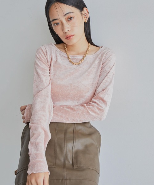 VIS（ビス）の「【ご好評につき追加生産】シアーベロアロンT【洗える】（Tシャツ/カットソー・レディース・グレー/オフホワイト/ピンク・FREE）」の16枚目の写真