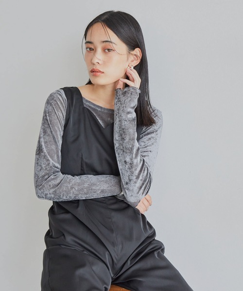 VIS（ビス）の「【ご好評につき追加生産】シアーベロアロンT【洗える】（Tシャツ/カットソー・レディース・グレー/オフホワイト/ピンク・FREE）」の19枚目の写真