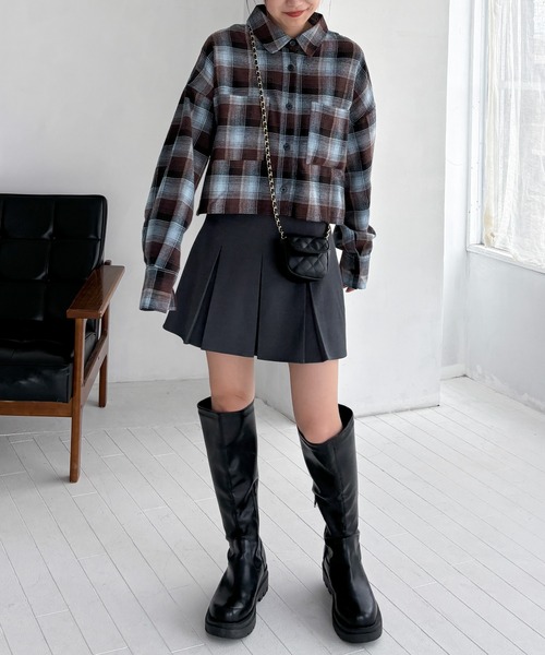 EPIMI E'PIMMY（エピミエピミー）の「ショート丈オンブレチェックシャツ（シャツ/ブラウス・レディース・アイボリー/ブラック/ブラウン・MEDIUM）」の7枚目の写真