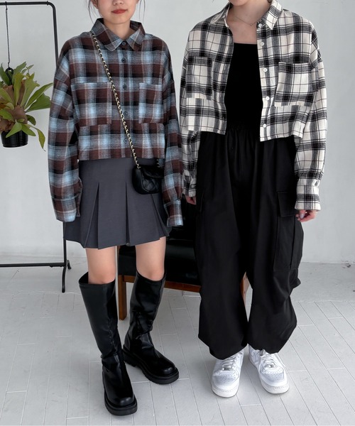 EPIMI E'PIMMY（エピミエピミー）の「ショート丈オンブレチェックシャツ（シャツ/ブラウス・レディース・アイボリー/ブラック/ブラウン・MEDIUM）」の8枚目の写真