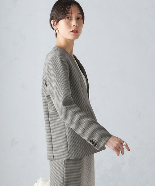 SHIPS for women / シップスウィメン ウール混 チェック プルオーバー ジャケット（セットアップ対応） SHIPS｜ウール混 チェック プルオーバー ジャケット