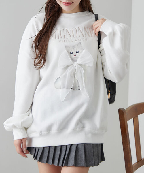 オリーブ デ オリーブ ★おめかしネコスウェット ・オフホワイト ネコスウェット（Tシャツ/カットソー）｜OLIVE des OLIVE