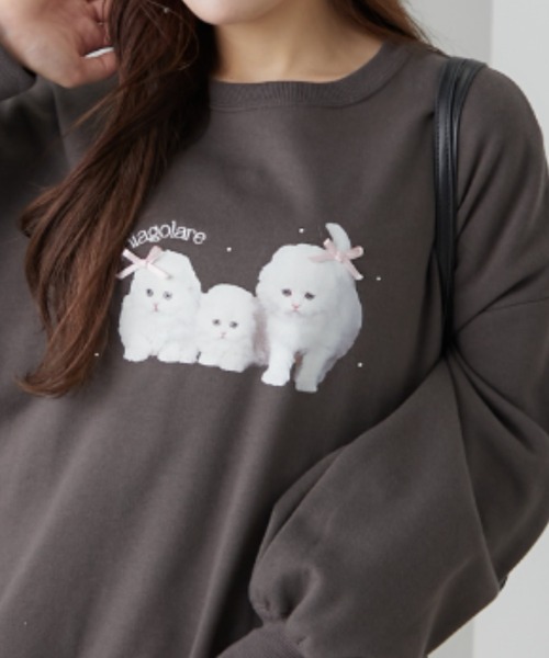 オリーブ デ オリーブ ★おめかしネコスウェット ・オフホワイト SNSで話題/裏起毛】おめかしネコスウェット | OLIVE des OLIVE