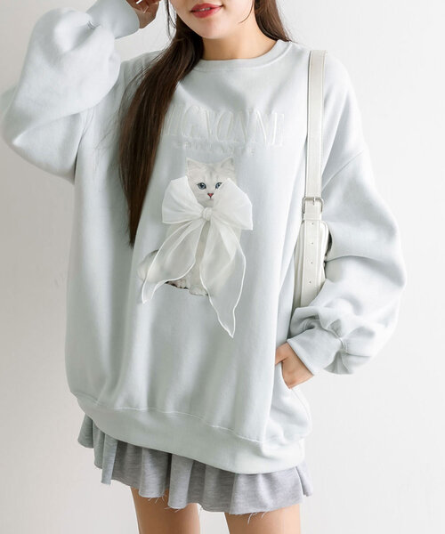 OLIVE des OLIVE(オリーブデオリーブ)の「ネコスウェット(Tシャツ/カットソー・レディース・ホワイト/スミクロ/オフホワイト/ブラック系その他/トップグレー/サックスブルー/ピンク/ブラウン・FREE)」の7枚目の写真