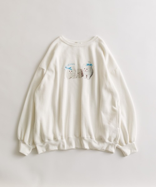 オリーブ デ オリーブ ★おめかしネコスウェット ・オフホワイト オリーブ デ オリーブ ☆おめかしネコスウェット ・オフホワイト