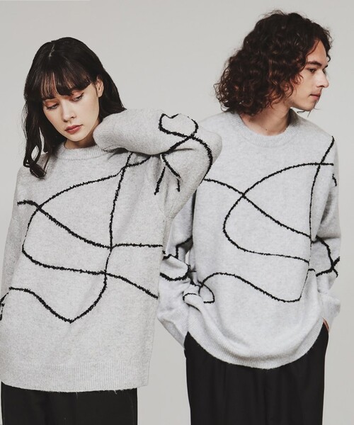 tk.TAKEO KIKUCHI（ティーケータケオキクチ）の「◆ラインアートニット（ニット/セーター・メンズ・ブラウン系その他/ライトグレー/ブラック・03/02）」の2枚目の写真