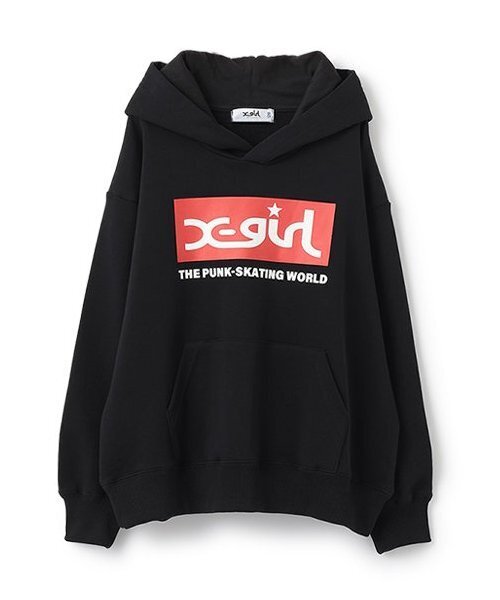 X-girl Stages(エックスガールステージス)の「ボックスロゴパーカー(パーカー・キッズ・ブラック/ピンク/ブルー/アイボリー・80cm/90cm/100cm/110cm/120cm/130cm/140cm)」の1枚目の写真