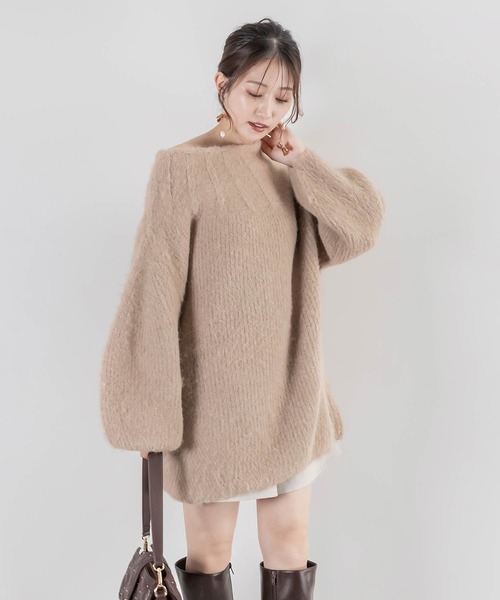 RANDA（ランダ）の「【選べる丈感】ルーズフィットミニニットワンピース（ワンピース・レディース・ピンク/ベージュ/イエロー/アイボリー・FREE/FT）」の2枚目の写真