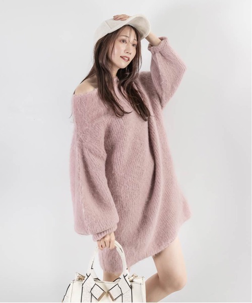 RANDA（ランダ）の「【選べる丈感】ルーズフィットミニニットワンピース（ワンピース・レディース・ピンク/ベージュ/イエロー/アイボリー・FREE/FT）」の5枚目の写真