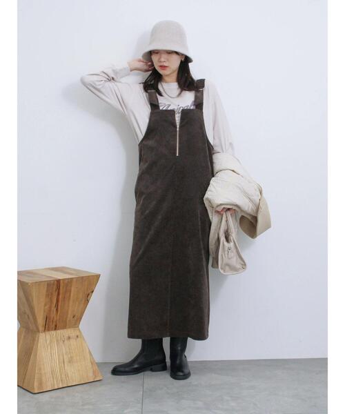 Samansa Mos2 blue(サマンサモスモスブルー)の「ストレッチコーデュロイジャンスカ(ワンピース・レディース・ライトベージュ/チャコールグレー/ブラウン・F)」の1枚目の写真