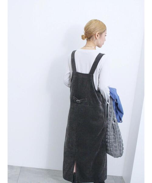 Samansa Mos2 blue(サマンサモスモスブルー)の「ストレッチコーデュロイジャンスカ(ワンピース・レディース・ライトベージュ/チャコールグレー/ブラウン・F)」の4枚目の写真