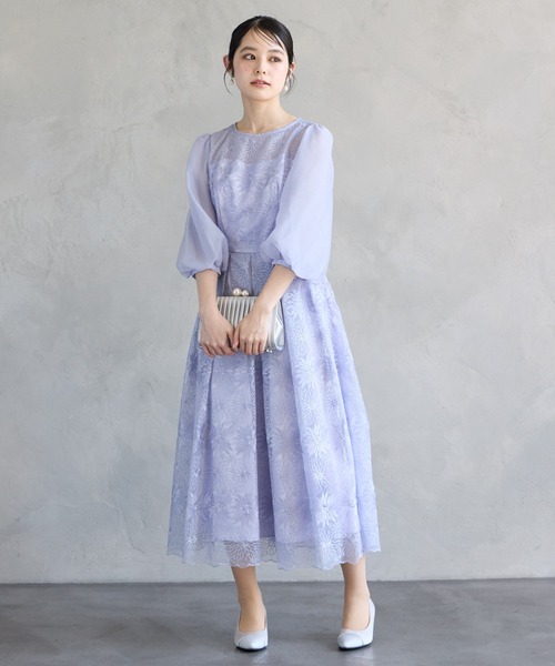 AIMER(エメ)の「オーガンジーフラワー刺繍ボリュームスリーブパーティードレス 結婚式 お呼ばれ ドレス 20代 30代(ドレス・レディース・ピンク/ラベンダー/スモーキーグリーン系・SMALL/MEDIUM)」の6枚目の写真