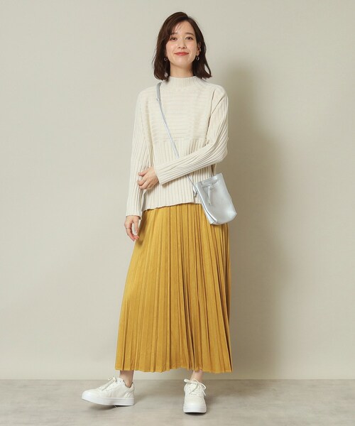 ITS'DEMO（イッツデモ）の「◆【ウエストゴム／手洗い可】フェイクスエードプリーツスカート（スカート・レディース・ナチュラル/ブルー/ライトグレー/ダークブラウン/マスタード/ピンク/ライトベージュ・00）」の14枚目の写真