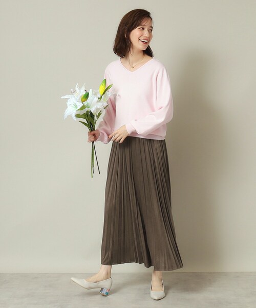 ITS'DEMO（イッツデモ）の「◆【ウエストゴム／手洗い可】フェイクスエードプリーツスカート（スカート・レディース・ナチュラル/ブルー/ライトグレー/ダークブラウン/マスタード/ピンク/ライトベージュ・00）」の18枚目の写真