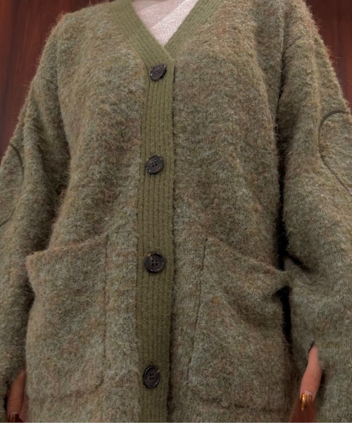 lawgy(ラウジー)の「mix fluffy front rib point knit / ミックスフラッフィーフロントリブポイントニット(カーディガン/ボレロ・レディース・グレー/グリーン/ホワイト・FREE)」の7枚目の写真