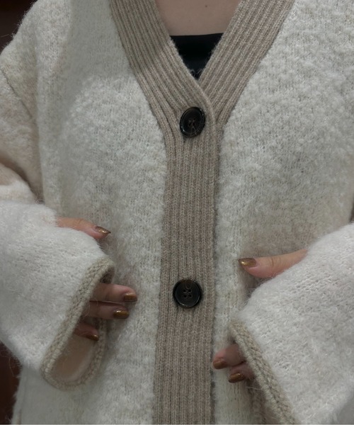 lawgy(ラウジー)の「mix fluffy front rib point knit / ミックスフラッフィーフロントリブポイントニット(カーディガン/ボレロ・レディース・グレー/グリーン/ホワイト・FREE)」の17枚目の写真