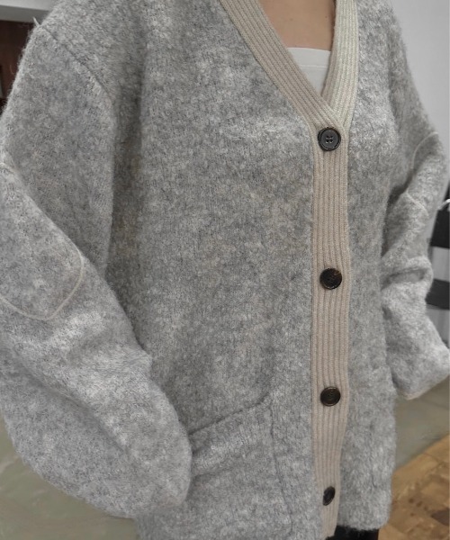 lawgy(ラウジー)の「mix fluffy front rib point knit / ミックスフラッフィーフロントリブポイントニット(カーディガン/ボレロ・レディース・グレー/グリーン/ホワイト・FREE)」の12枚目の写真