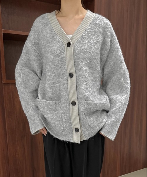 lawgy(ラウジー)の「mix fluffy front rib point knit / ミックスフラッフィーフロントリブポイントニット(カーディガン/ボレロ・レディース・グレー/グリーン/ホワイト・FREE)」の13枚目の写真