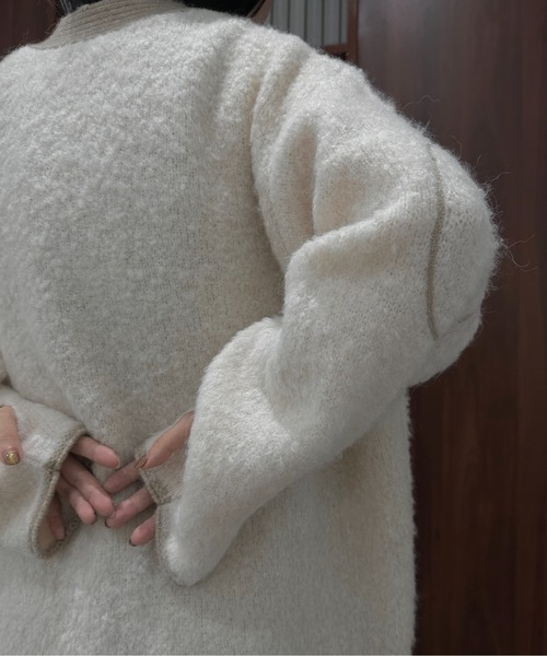 lawgy(ラウジー)の「mix fluffy front rib point knit / ミックスフラッフィーフロントリブポイントニット(カーディガン/ボレロ・レディース・グレー/グリーン/ホワイト・FREE)」の15枚目の写真