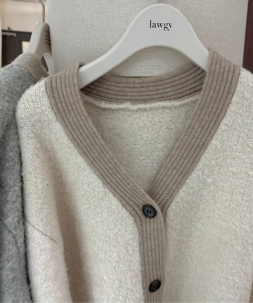 lawgy(ラウジー)の「mix fluffy front rib point knit / ミックスフラッフィーフロントリブポイントニット(カーディガン/ボレロ・レディース・グレー/グリーン/ホワイト・FREE)」の16枚目の写真