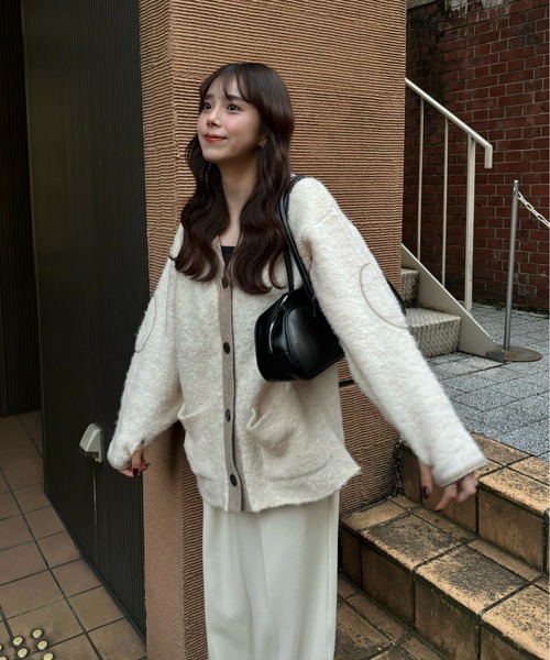 lawgy(ラウジー)の「mix fluffy front rib point knit / ミックスフラッフィーフロントリブポイントニット(カーディガン/ボレロ・レディース・グレー/グリーン/ホワイト・FREE)」の18枚目の写真