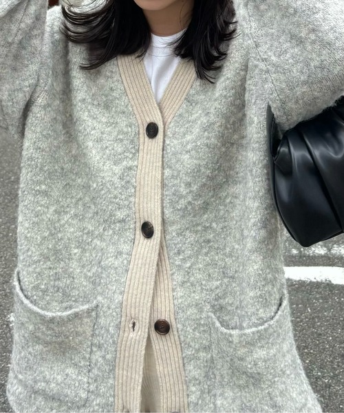 lawgy(ラウジー)の「mix fluffy front rib point knit / ミックスフラッフィーフロントリブポイントニット(カーディガン/ボレロ・レディース・グレー/グリーン/ホワイト・FREE)」の20枚目の写真
