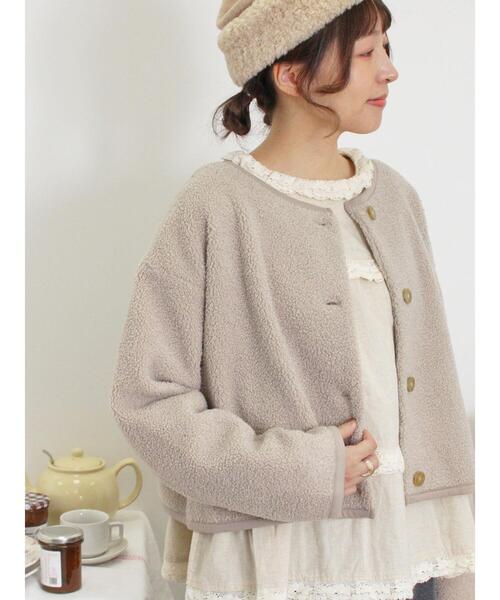 Samansa Mos2（サマンサ モスモス）の「カットボアショートジャケット（ブルゾン・レディース・ベージュ/ブラウン/ブラック・F）」の3枚目の写真