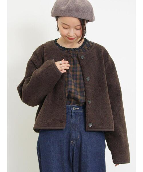 Samansa Mos2（サマンサ モスモス）の「カットボアショートジャケット（ブルゾン・レディース・ベージュ/ブラウン/ブラック・F）」の2枚目の写真