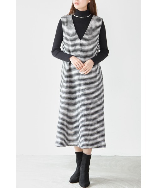 M.deux（エムドゥ）の「［千鳥柄ジャンスカ］（ジャンパースカート・レディース・ブラック/グレー・MEDIUM）」の3枚目の写真