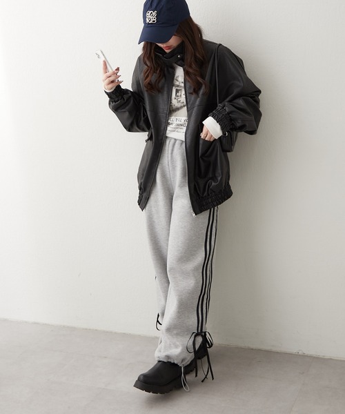 APPORTE PAR LES MARCHES（アポルテパーレマルシェ）の「脇ラインリボン裏起毛パンツ（スウェットパンツ・レディース・ブラック/ブラウン/トップグレー・FREE）」の11枚目の写真