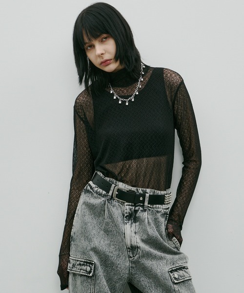 AIVER（アイバー）の「AIVER　レースハイネックFSプルオーバー（Tシャツ/カットソー・レディース・レッド/シルバーグレー/ブルー/ブラック・LARGE/MEDIUM/SMALL）」の5枚目の写真