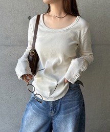 andme（アンドミー）の「テレコリブ2way袖ボタントップス（Tシャツ/カットソー）」