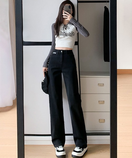 blackdia ocean(ブラックダイヤオーシャン)の「blackdia ocean ワイドストレートデニムパンツ(デニムパンツ・レディース・ダークグレー/ブラック/ライトインディゴブルー/ダークインディゴブルー・X-SMALL/LARGE/MEDIUM/SMALL)」の5枚目の写真