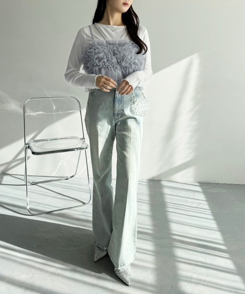 one after another NICE CLAUP(ワンアフターアナザーナイスクラップ)の「チュールビスチェ+トップスセット(Tシャツ/カットソー・レディース・グレー系その他/アイボリー/チャコールグレー・FREE)」の7枚目の写真