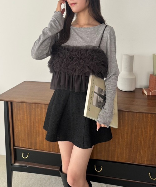 one after another NICE CLAUP(ワンアフターアナザーナイスクラップ)の「チュールビスチェ+トップスセット(Tシャツ/カットソー・レディース・グレー系その他/アイボリー/チャコールグレー・FREE)」の9枚目の写真