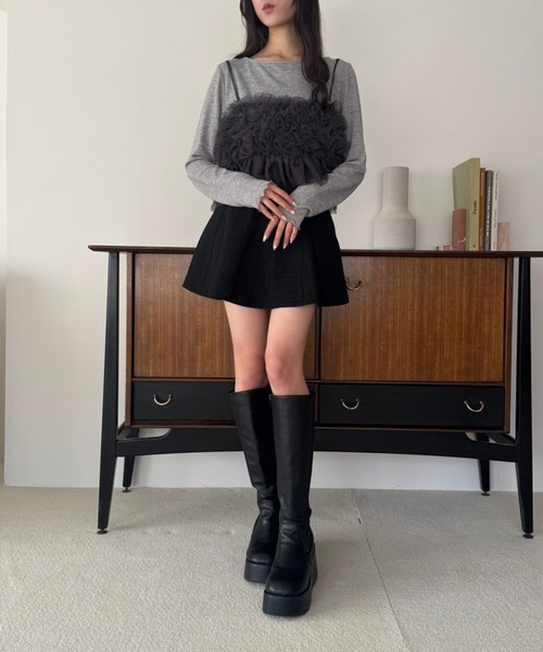 one after another NICE CLAUP(ワンアフターアナザーナイスクラップ)の「チュールビスチェ+トップスセット(Tシャツ/カットソー・レディース・グレー系その他/アイボリー/チャコールグレー・FREE)」の8枚目の写真